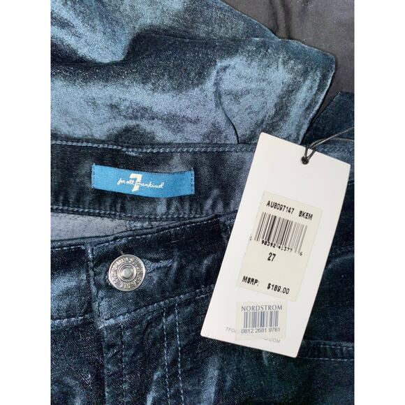 NWT 7 For All Mankind $189 size 27 The Ankle Supper Skinny Green Velvety Pants - Picture 8 of 12